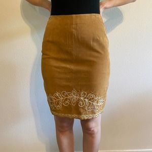 Cripple Creek Brown Suede Leather Rhinestone A-Line Skirt Size S NWOT